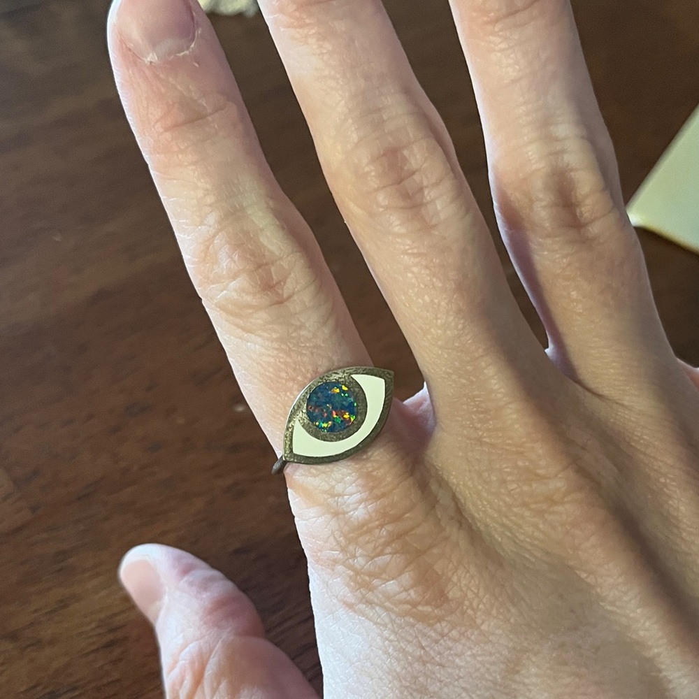 NWT Pia Third Eye Ring - Size L - Silver and Starry Opal
